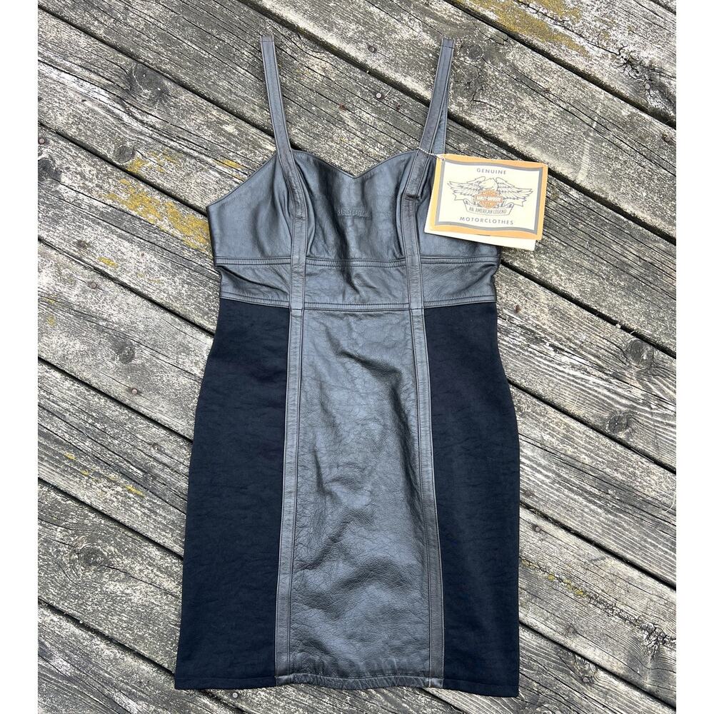 Harley Davidson Genuine‎ Leather Motorcycle Dress Womens Black Zip Size 10